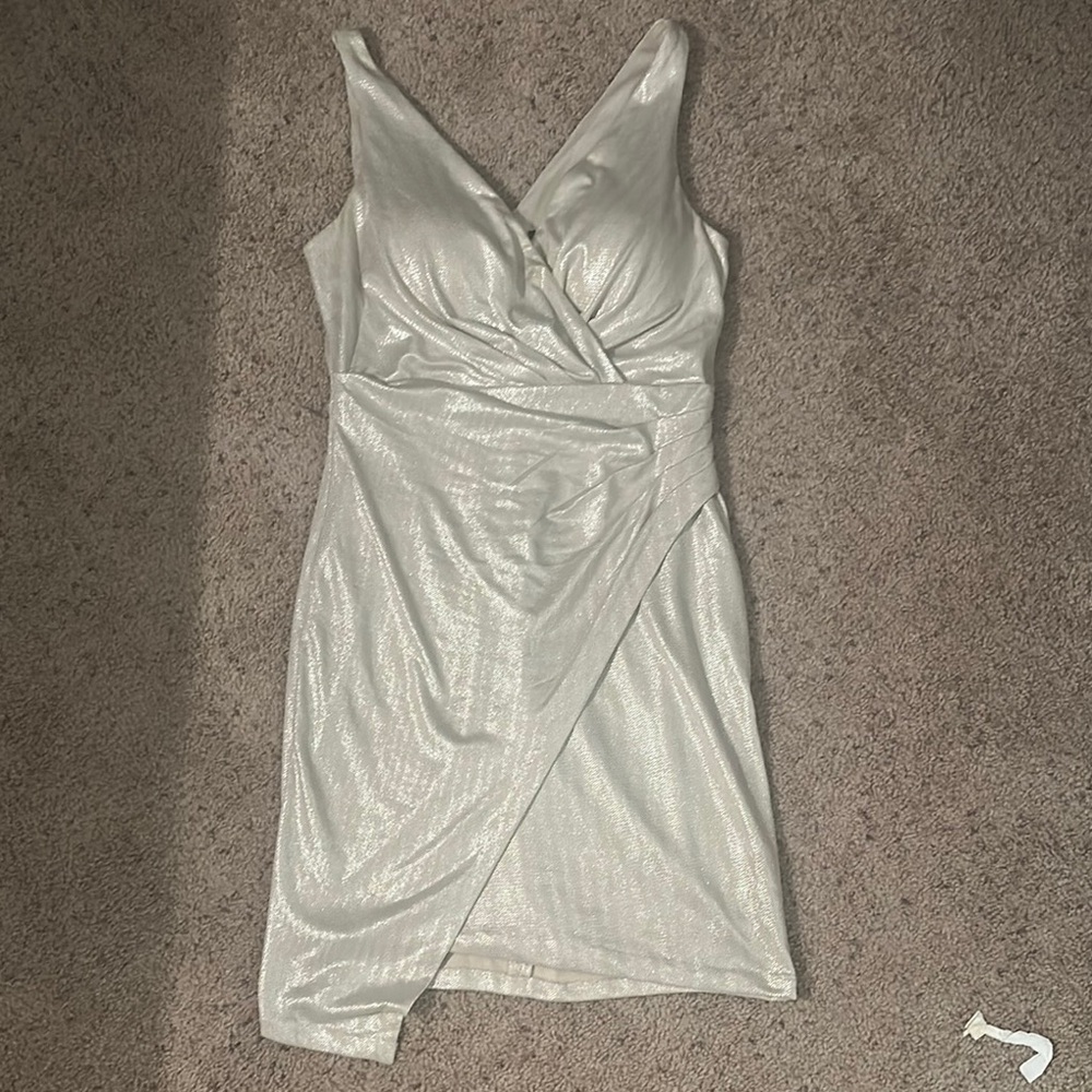 Silver Asymmetrical Ruched Bodycon Dress